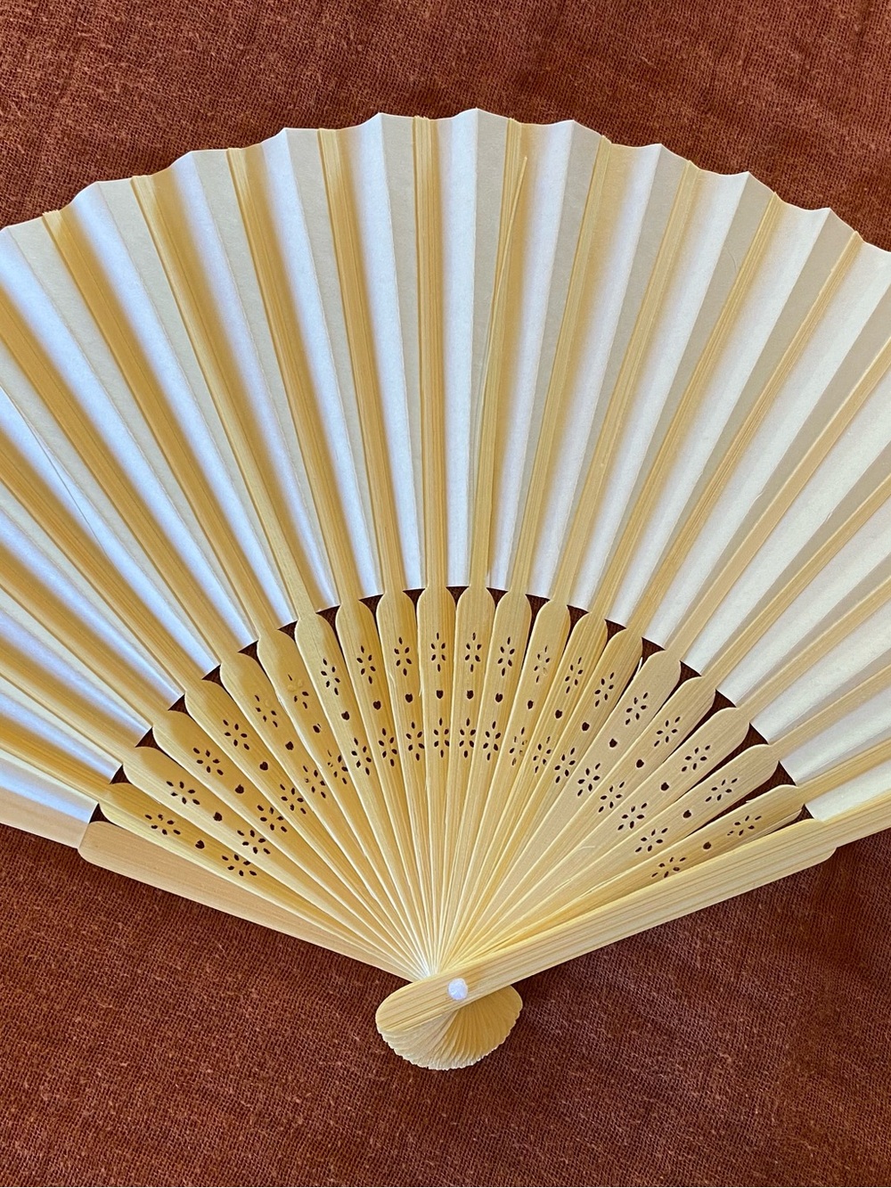Handheld 14” Folding Paper Fans in Cream and Natural Wood, Set of 15